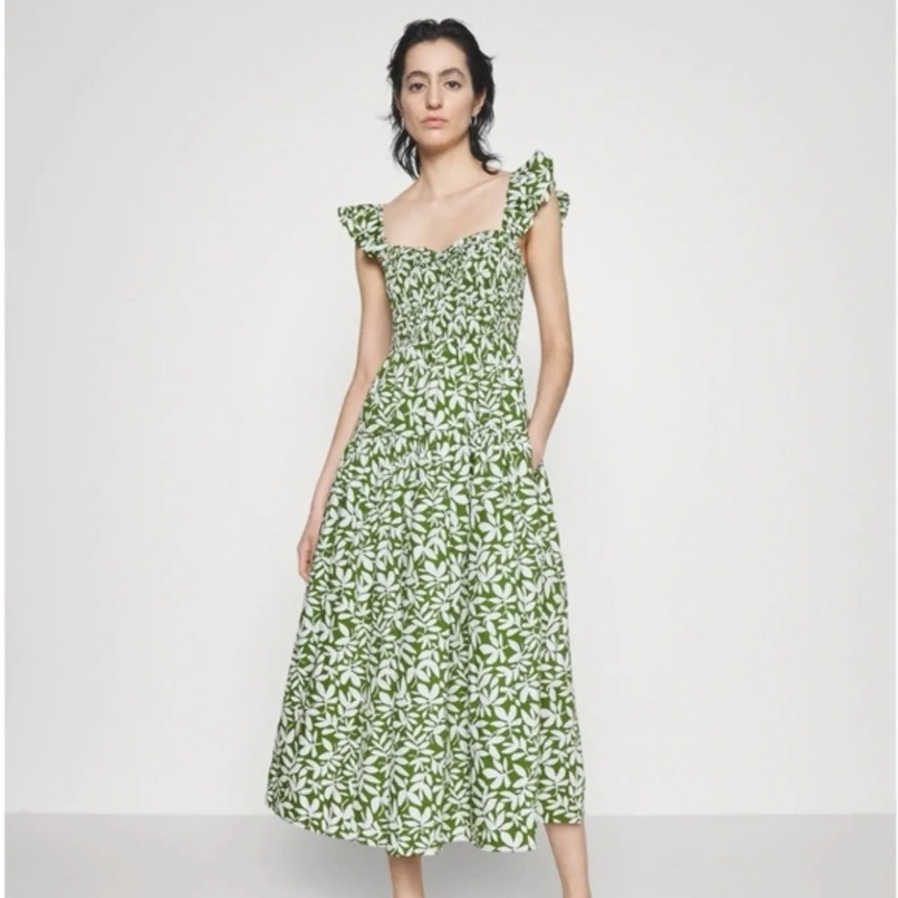 Abercrombie & Fitch Ruffle Strap Smocked Midi Dress Size L Tall - Picture 1 of 10